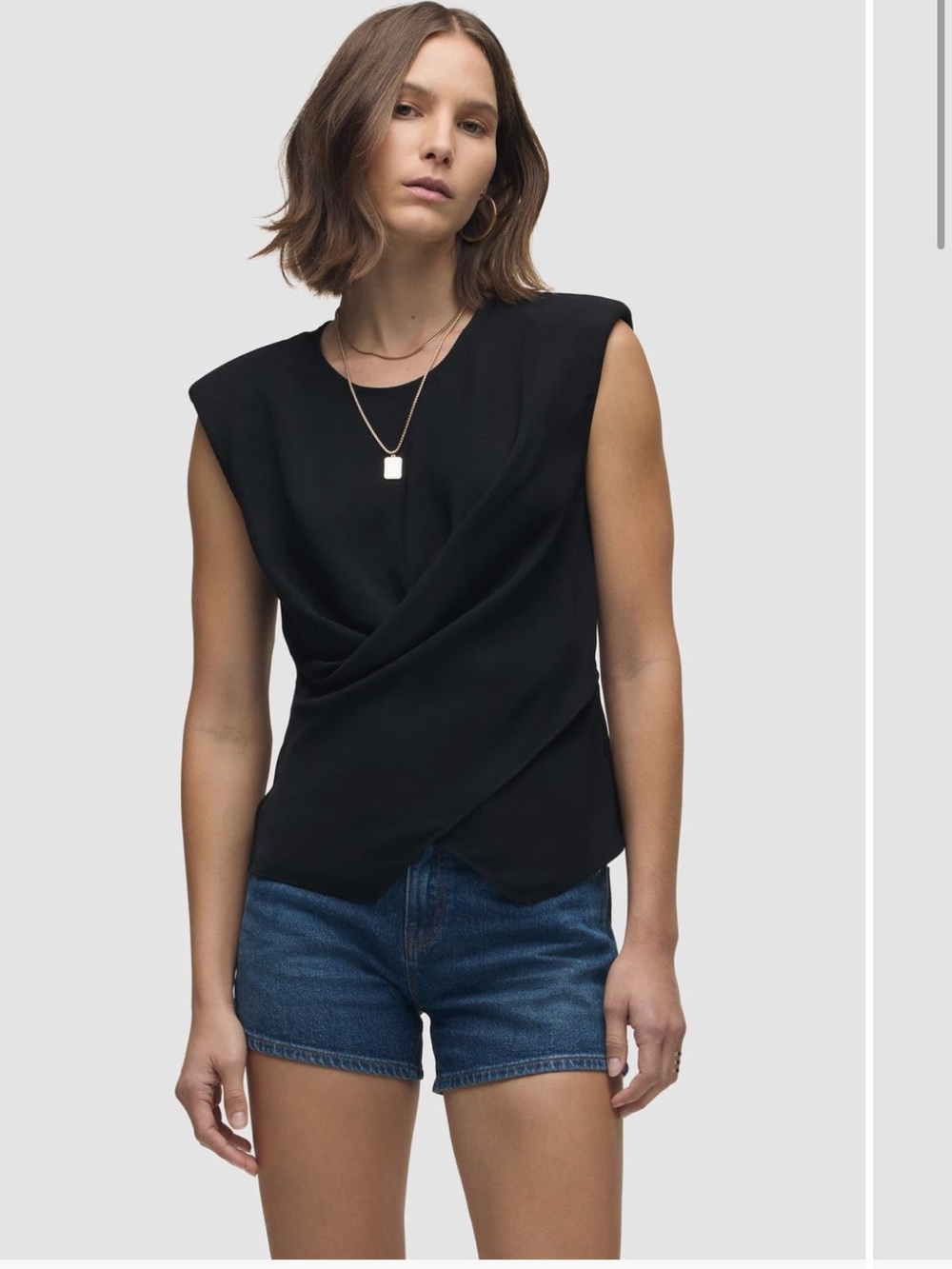 Hudson Jeans Black Padded Shoulder Blouse
